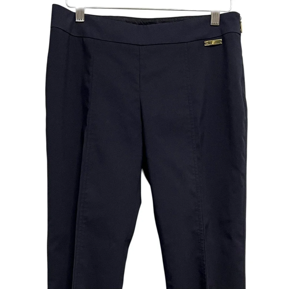 Tory Burch Trousers Pants‎ Women 2 Navy Blue Side Zip Gold Logo Stretch Preppy